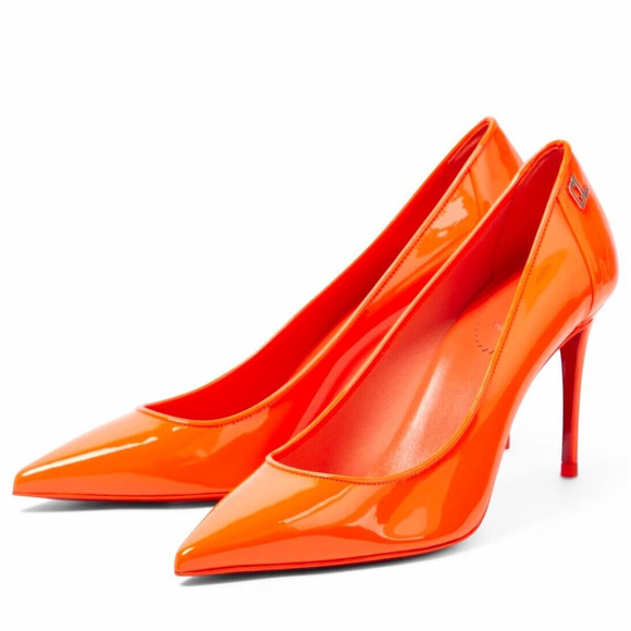 Christian Louboutin Sporty Kate 85 patent leather pointed toe pumps Orange 37.5 - Picture 2 of 7